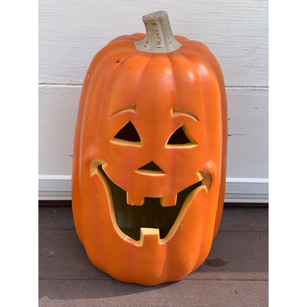 Happy Pumpkin Foam Blow Mold Halloween Jack O Lantern Lighted 15" Orange